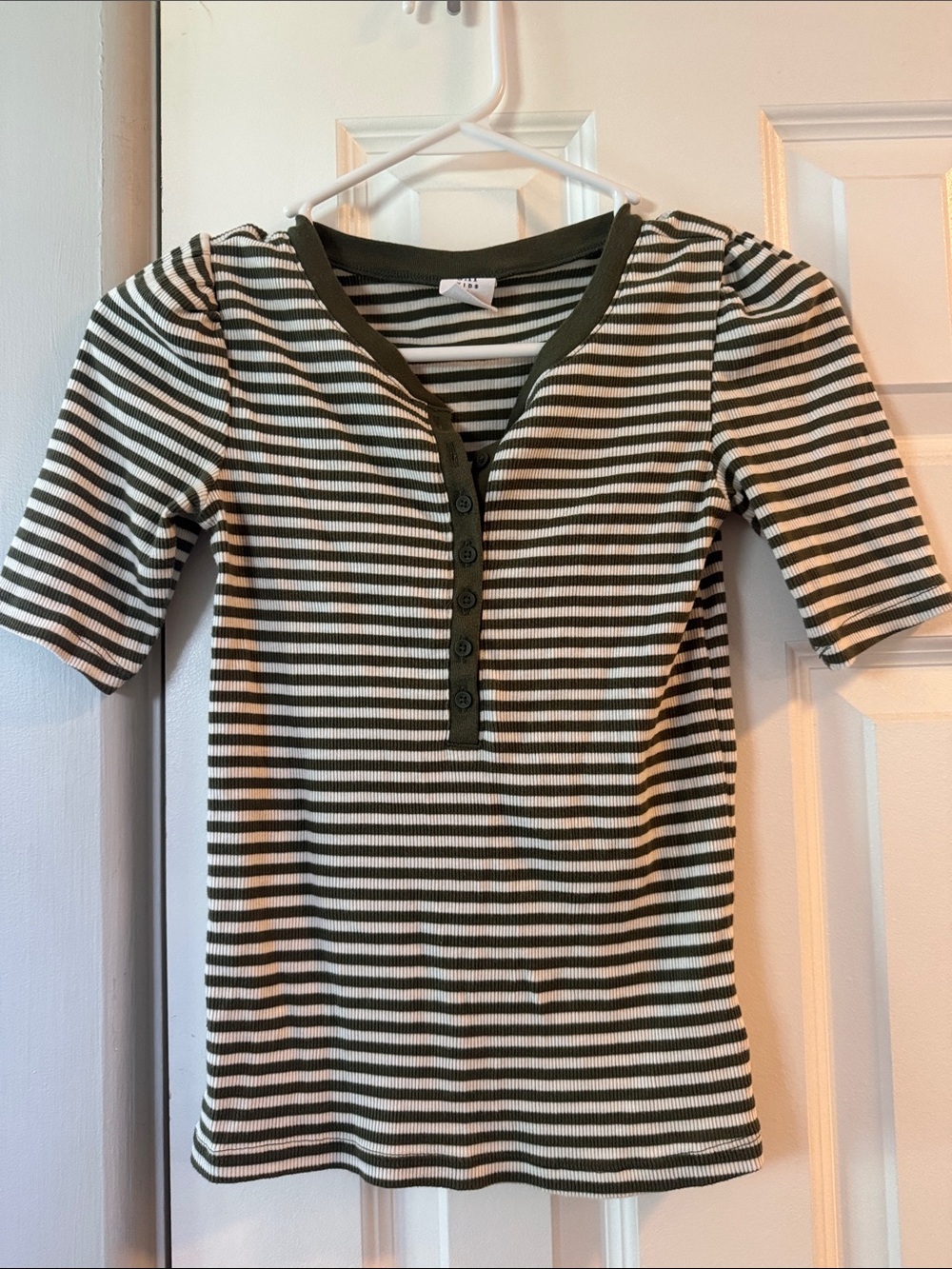 GAP Olive Green & White Striped Henley Tee